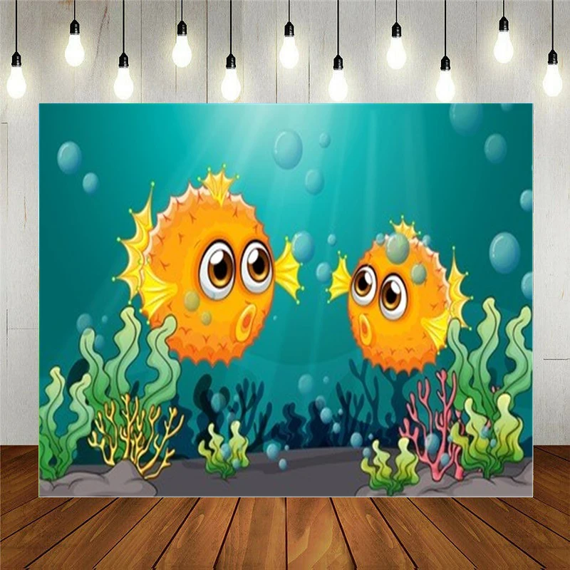

Реквизит для фотостудии Виниловый фон для фотосъемки для детей на день рождения с героями мультфильмов подводный мир две рыбки-мешки под мо...