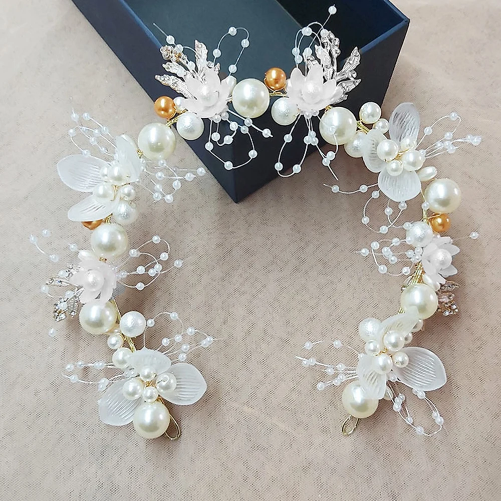 

2021 NEW Fashion Pearl Flower Headband Bridal Wedding Crown Hair Accessories Hair Band Tiara Crystal Headpiece Hair Jewelry