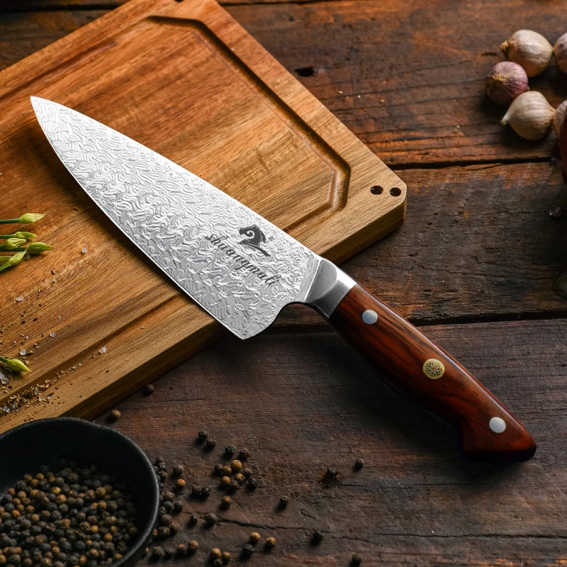 8-дюймовый поварский нож кованые Дамаск Сталь Многофункциональный кухонный нож Кливер Ножи s Пособия по кулинарии инструмент с сиамский с деревянной ручкой