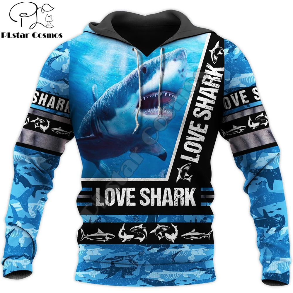 Мужские толстовки с 3D принтом Love Shark animal Harajuku уличная толстовка унисекс
