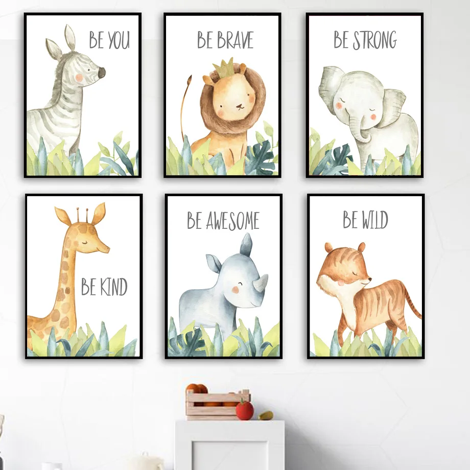 

Monstera Elephant Fox Lion Giraffe Zebra Rhino Wall Art Print Canvas Painting Nordic Poster Wall Pictures Baby Kids Room Decor