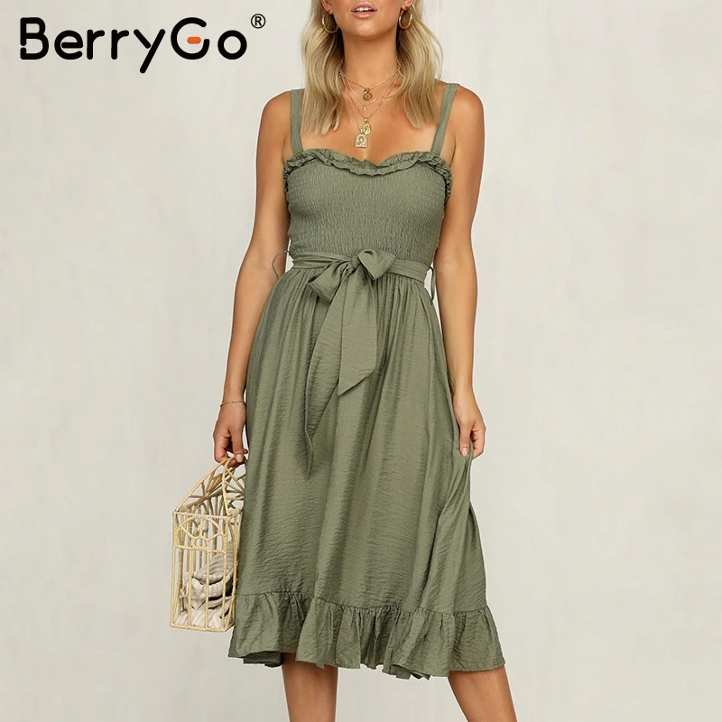 BerryGo элегантное женское летнее розовое платье с рюшами Повседневное на