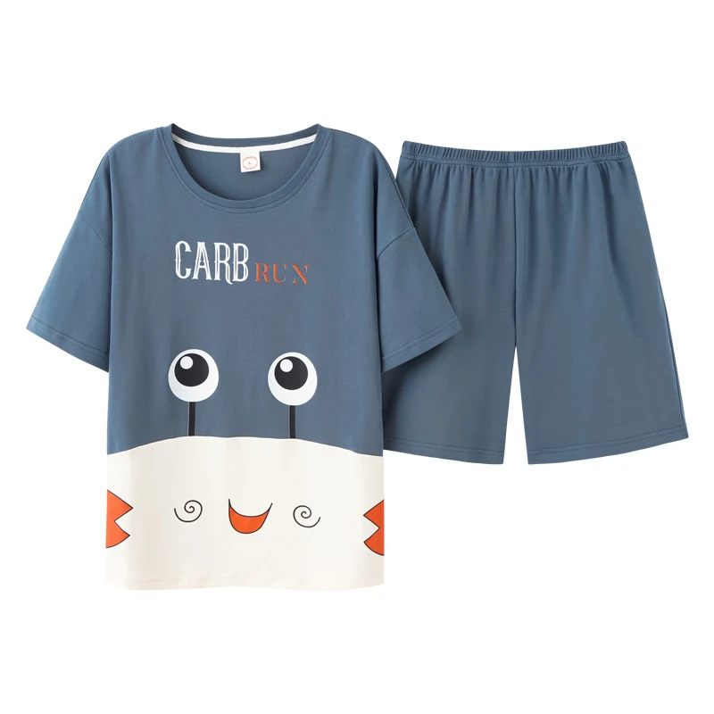 

Short Sleeve Nightwear Plus Size 3XL Loose Homewear Femme Soft Cotton Sleepwear Summer Cartoon Crab Cute Print Women Pajamas Set