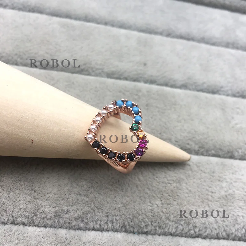 

Кольцо из серебра 925 пробы с испанским медведем, цветное позолоченное кольцо в форме сердца, добавляющее слоев, изысканное и элегантное