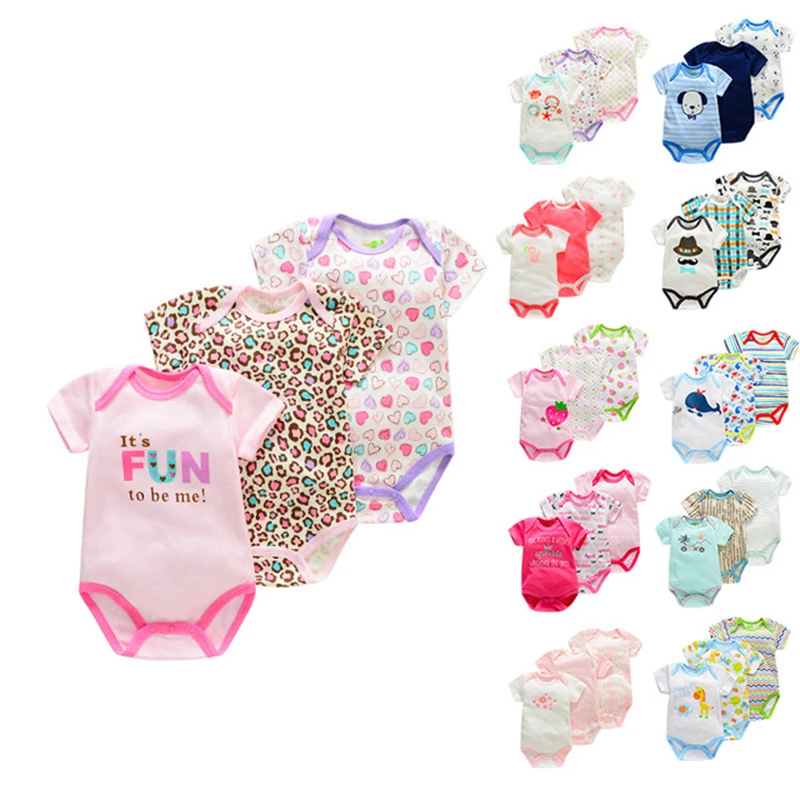 

2021 New Summer 3pcs Babysuits Romper 0-1 Year Old Short-Sleeved Jumpsuit Ins Baby Clothes