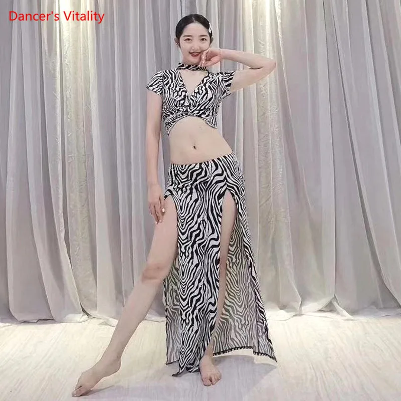 

Belly Dance Suit Female Adult Elegant Sling Top Pants Practice Clothes Set Women V-Neck Shirt Long Skirt Performance Clothing