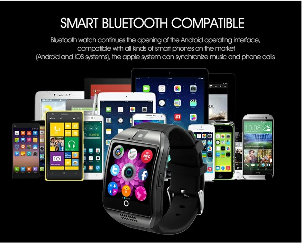 Bluetooth смарт часы для мужчин Q18 с сенсорным экраном большой аккумулятор поддержка сим-карта TF камера для Android телефон смарт часы