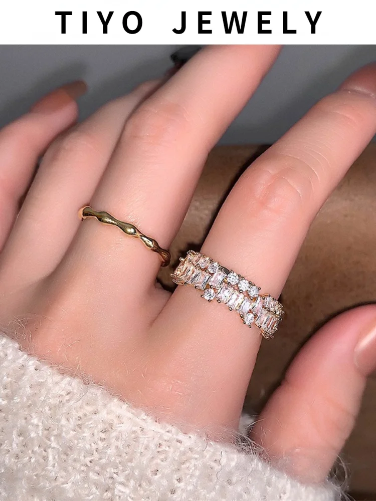 

TIYO Delicate Jewelry Metal Ring Popular Design Hot Selling Geometric Elegant High Quality AAA Zircon Ring For Women Girl Gifts