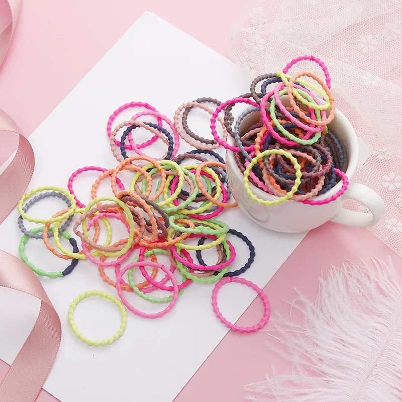 

50pcs/bag 3cm Children's Rubber Band Daily Casual Hair Tie Cute Girls Color Rubber Hair Rope Head Rope Baby Hair Accessories