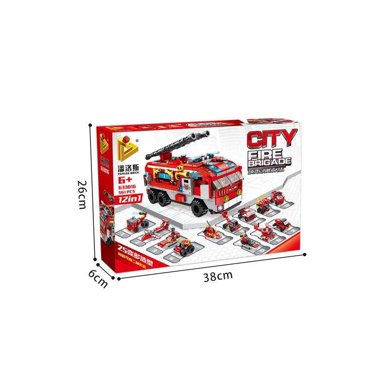 

City fire brigade 12 in 1 fire ladder car assembly children's building blocks toy gifts