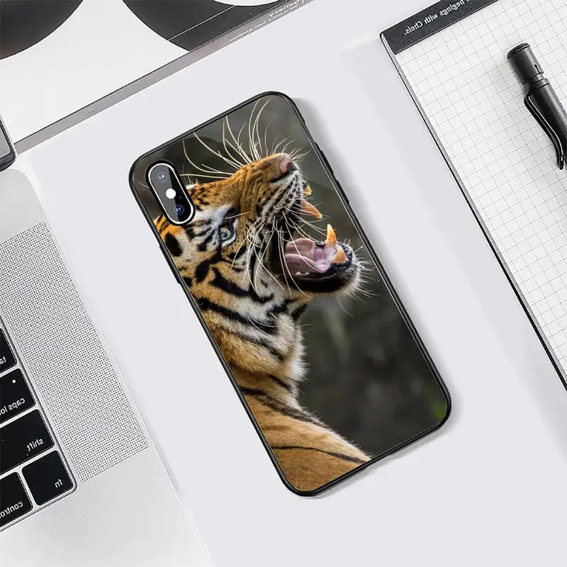 

tiger animal Anti collision and anti falling Phone Case Tempered glass For iphone 5C 6 6S 7 8 plus X XS XR 11 PRO MAX