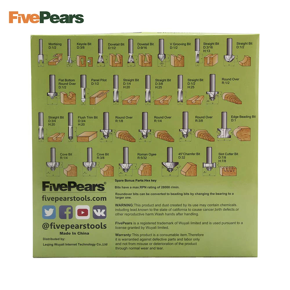 Fivepear Фрезерные фрезы с хвостовиком 1/4 дюйма инструменты для деревообработки