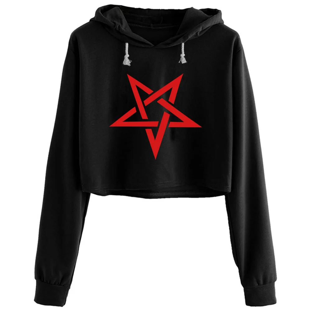 

Pentagram Crop Hoodies Women Kpop Korean Y2k Kawaii Pullover For Girls