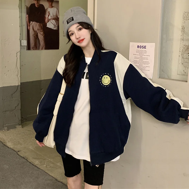 Куртка женская осенняя с принтом смайлика длинным рукавом | Женская одежда