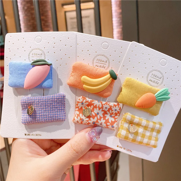

4/6pcs/set Pure Cotton Snap Hair Clips for Girls Toddlers Fruit Ornaments Hairpin Floral Printed Barrettes Kids Hair Accessories