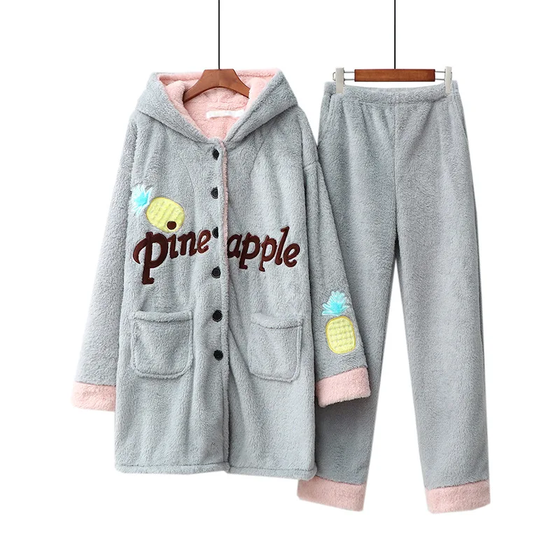 Осень зима ночное белье с вышивкой ананаса теплый банный халат из кораллового