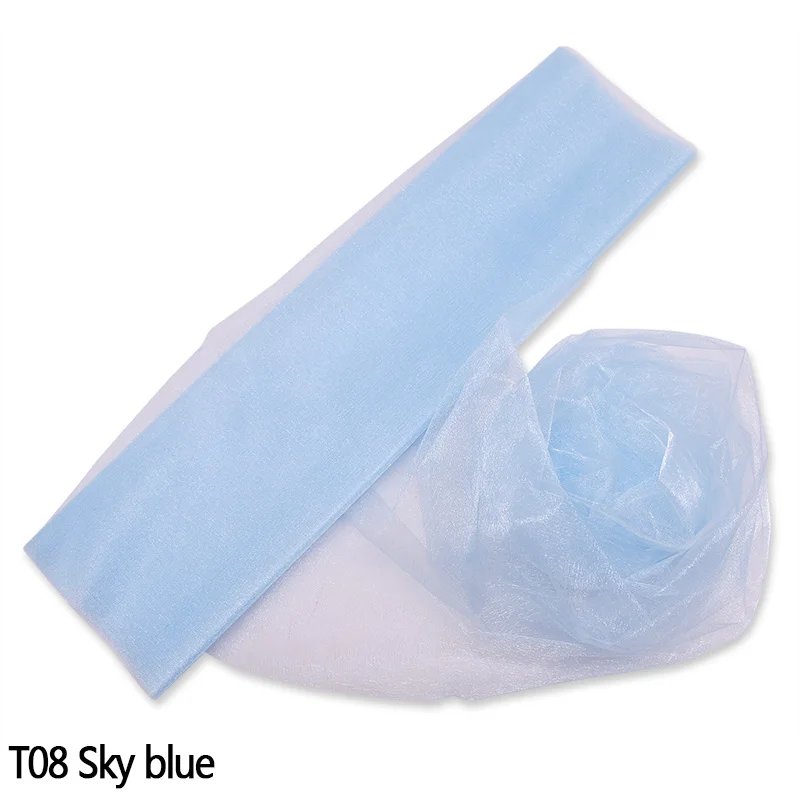 T08 sky blue 10 м 48/72 см пряжа Тюль рулон органзы из фатина с лентой, для Юбка для стола ткань для малыша День рождения Baby Shower деревенский Свадебные украшения - Цвет: T08 sky blue