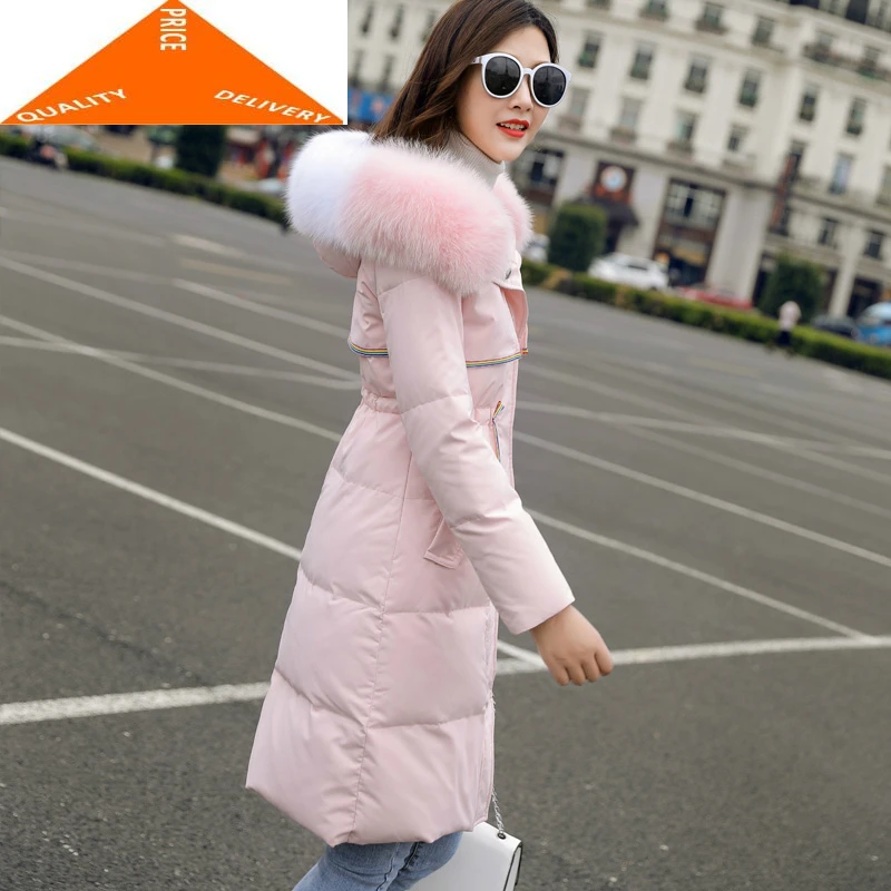 

Woman Winter Jacket Hooded Slim Long Coats Female 20% White Duck Down Parka Real Fox Fur Ladies Clothes LWL9346