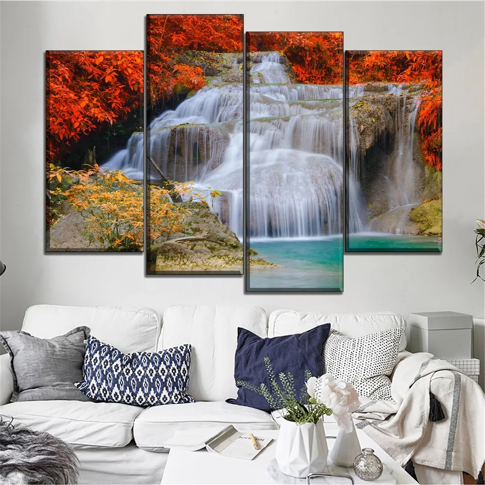 Пейзаж с изображением моря пляжа восход на океане натуральные горные цветок 4 шт.