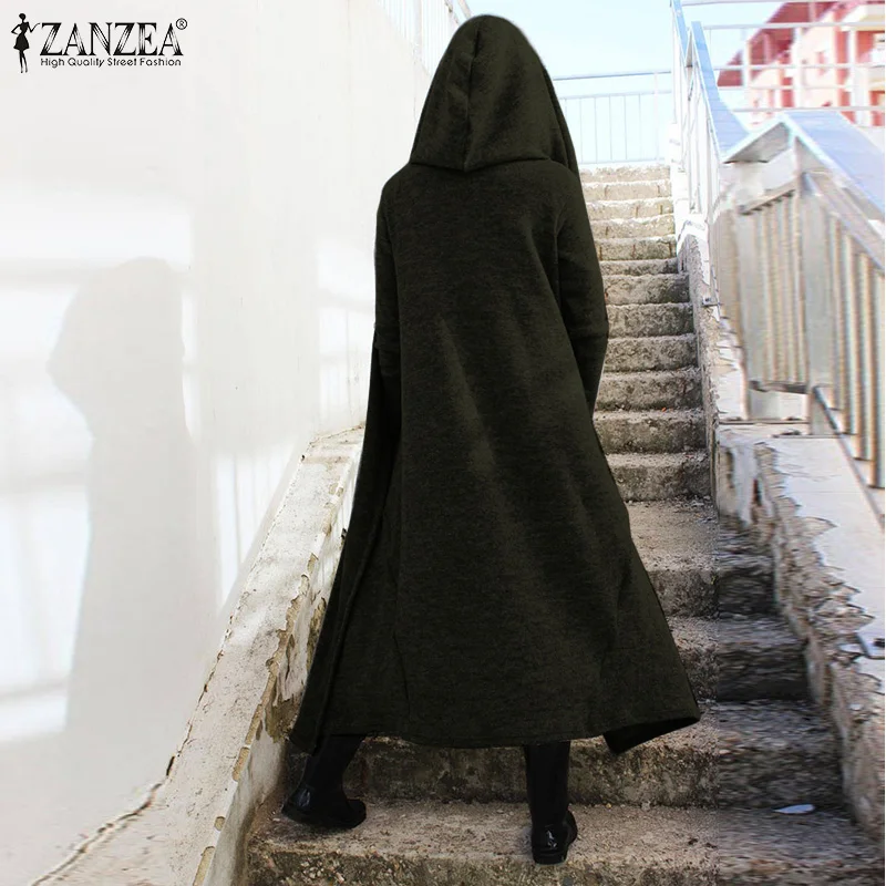 Женские кардиганы с капюшоном ZANZEA повседневные весенние пальто макси длинным