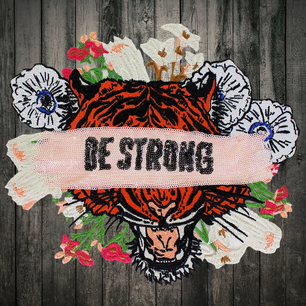 1 шт. модная крутая большая желтая нашивка с вышивкой тигра и цветами аппликация