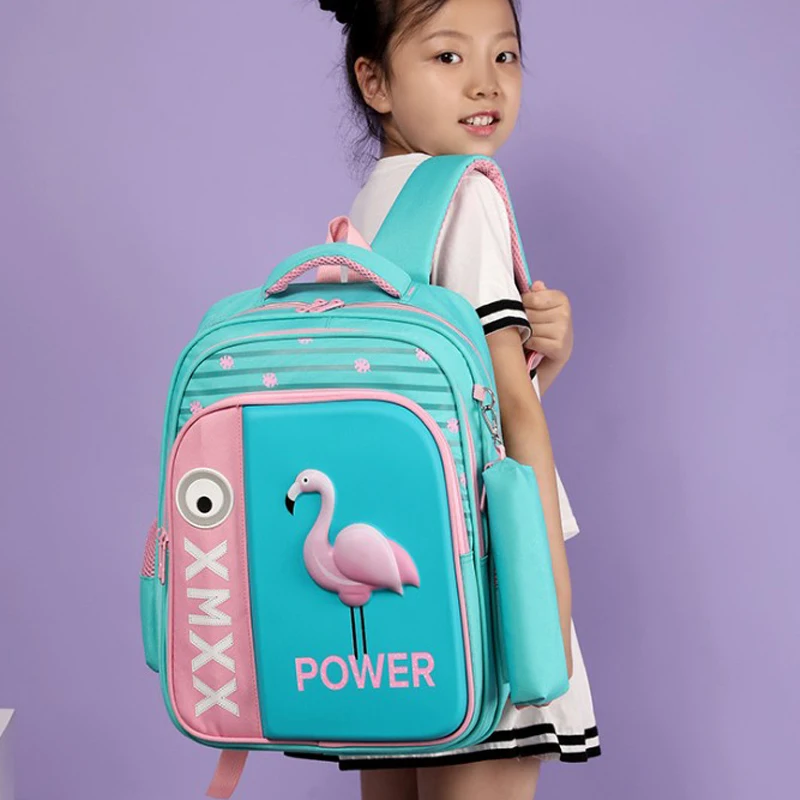 cut school bag for girl waterproof nylon purple blue Flamingo kids school bags japanese children school bag and pencil case
