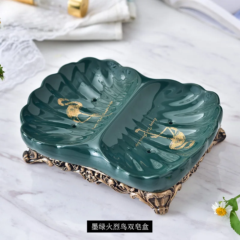 

Ceramic Drain Luxury Soap Box Round Kitchen Dishes Gadget Soap Box Bathroom Accessories Jabonera Household Merchandises BL50ZH