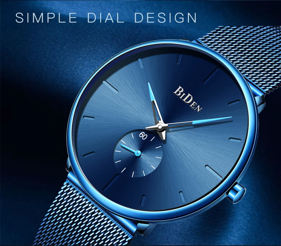 Reloj Hombre BIDEN Top Brand Luxury Men Watches Waterproof Ultra Thin Date Wrist Watch Male Mesh Strap Casual Quartz Clock