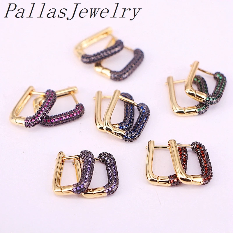 

5Pairs,Gold filled 2020 Statement Fashion rainbow cz rectangle hoop earring for women