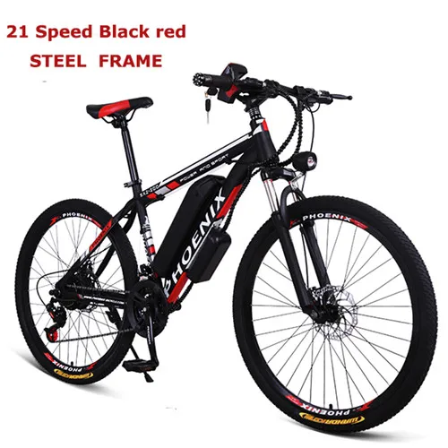 21 Speed black red Мощный электрический велосипед, 2 колеса, Электрический велосипед, 26 дюймов, углеродистая сталь, 21/27 скоростей, горный, 40 км, электрические скутеры для взрослых - Цвет: 21 Speed black red