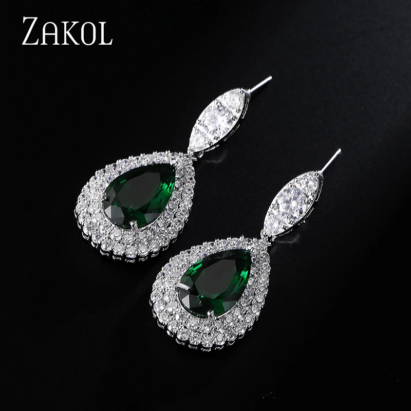 ZAKOL трендовые блестящие серьги в виде капли воды из кубического циркония белого