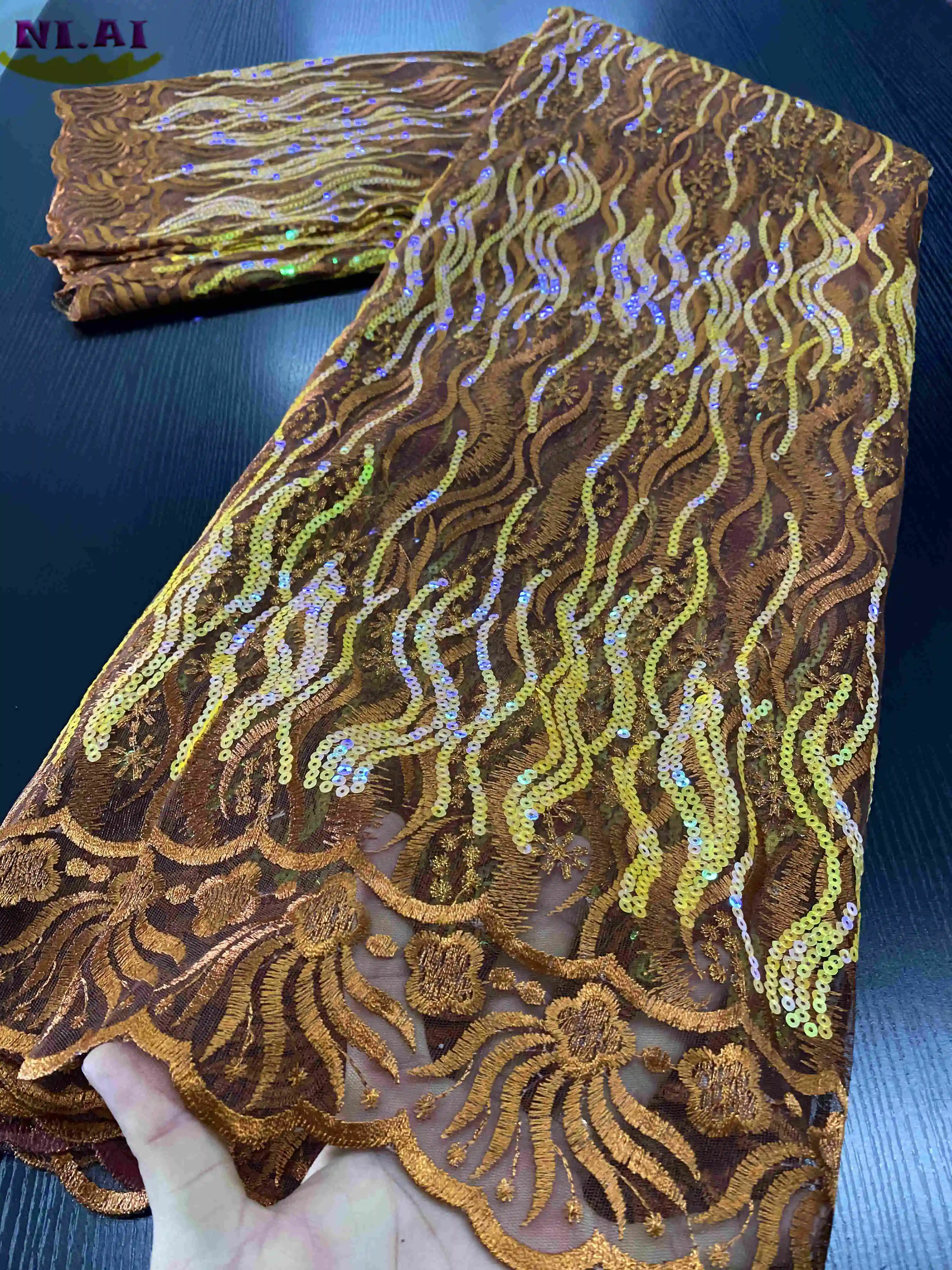 Французская африканская вышивальная сетчатая кружевная ткань NIAI 2020