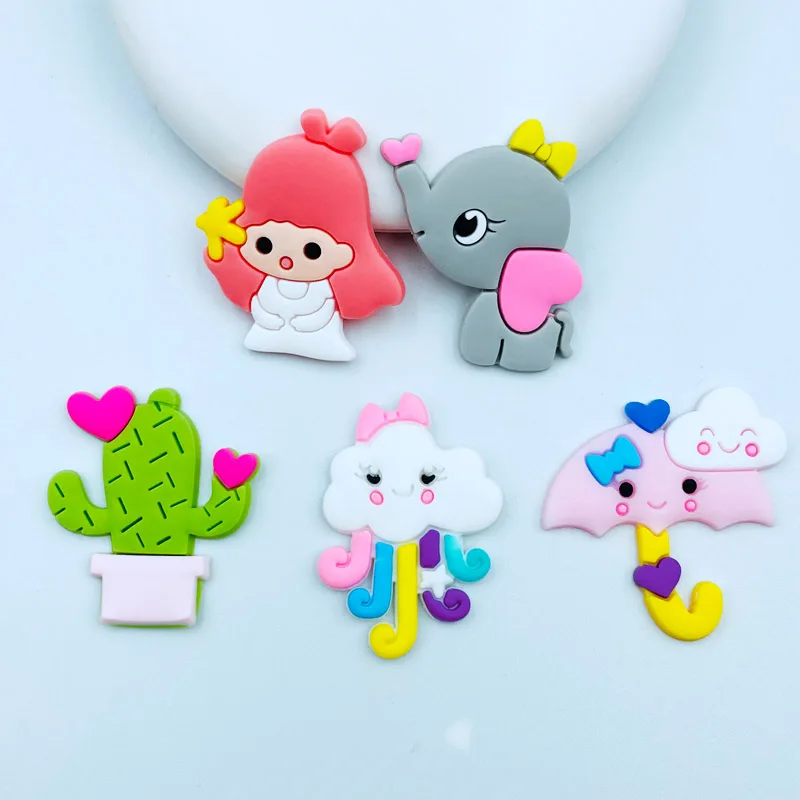 

10/15 Pcs Cute Cartoon Girls, Clouds, Animals Series Soft Rubber DIY Scrapbook Flat Back Bow Hair Decorate Accessories C68
