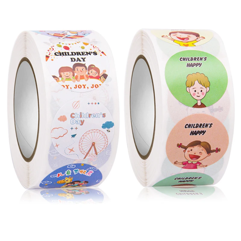 

500pcs/roll Children's Day Stickers for Children School Stickers Cartoon Motivational Stickers 1 Inch 8 Styles Label