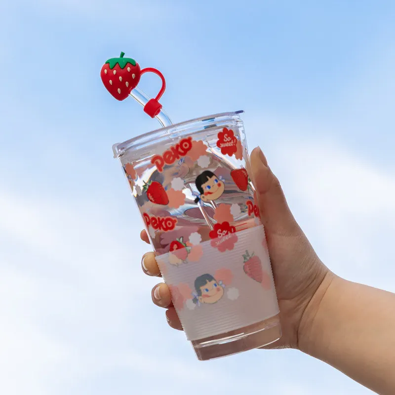 Мультяшные стеклянные стаканы для воды с крышкой в виде соломинок милые большие