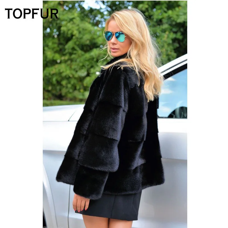 TOPFUR, новинка, модное короткое зимнее женское пальто, пальто из натурального меха для женщин, натуральный мех норки, верхняя одежда и пальто, черные Базовые Куртки