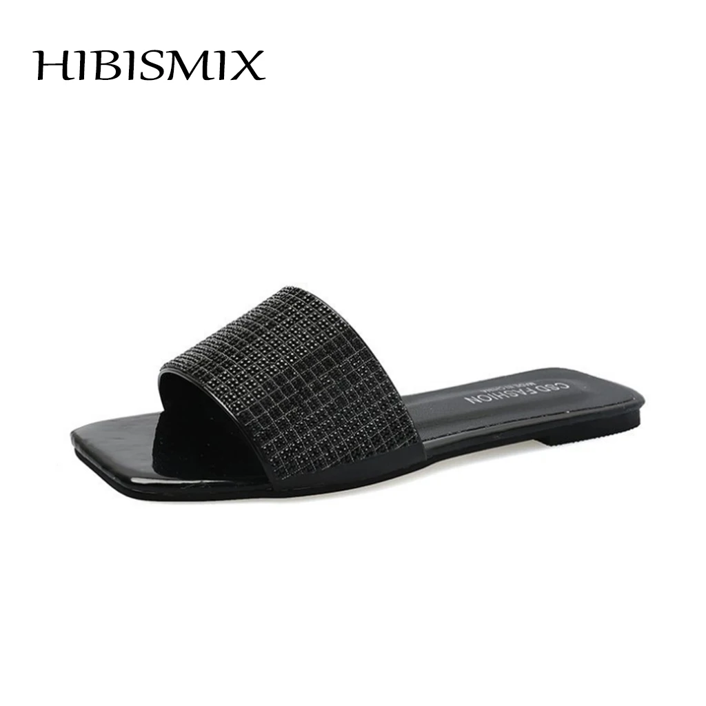 

Модные шикарные женские тапочки HIBISMIX 2021, летние уличные плоские шлепанцы 1001