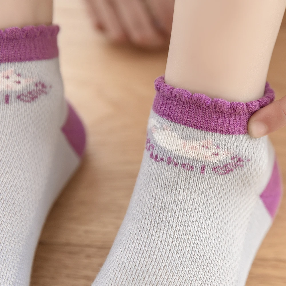Calcetines finos de algod&oacute;n con estampado de animales para ni&ntilde;os y ni&ntilde;as, medias bonitas de malla, para verano y primavera, 5 par/lote-4
