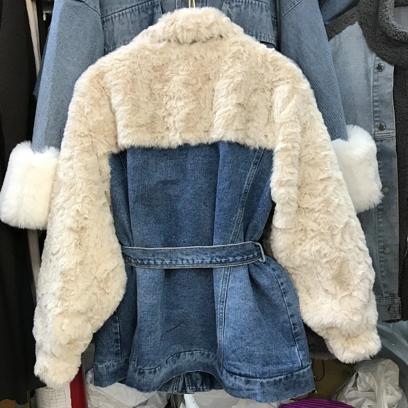 Женская джинсовая облегающая куртка с искусственным мехом на зиму и осень Теплая