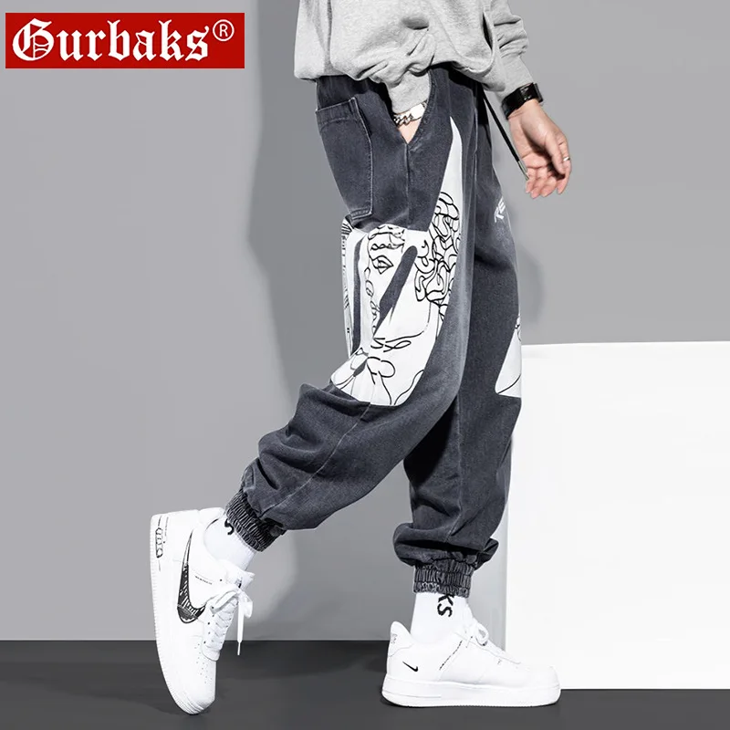 

Europe America High Street Hong Kong Style Retro Jeans Male Straight Street Fashion Wide Leg Pants Male Jogging Pants Trousers