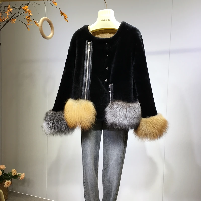 

Женское шерстяное пальто с рукавами из натурального меха лисы, винтажная Элегантная куртка, мягкие теплые куртки для женщин, коллекция 2020 г...