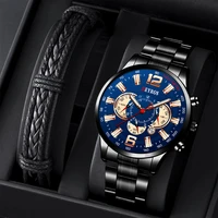 luxury mens watches fashion calendar stainless steel quartz wrist watch male business leather bracelet luminous clock relogio
