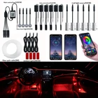 14 в 1 RGB Ambient LED Light Strip, деталь салона автомобиля, неоновая светодиодная волоконно-оптическая приборная панель, атмосфера, декоративные автомобильные аксессуары, 12 В