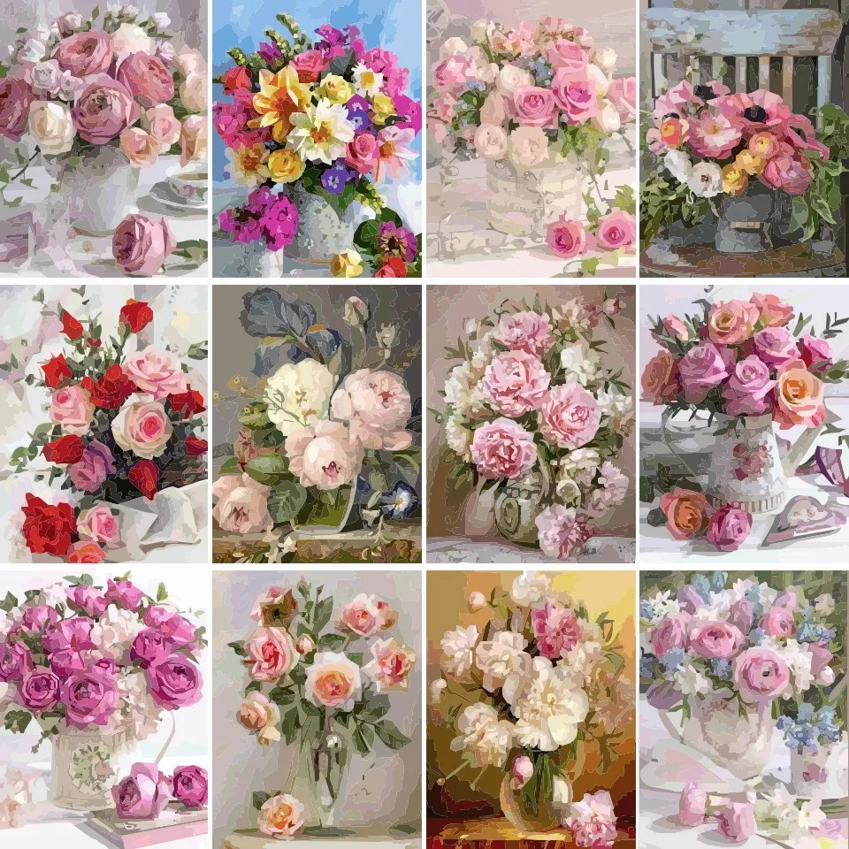 

DIY Oil Painting By Numbers Flowers Art Picture on Canvas Drawing Paint By Number Acrylic Kits Handmad Home Decoration Gift Sale