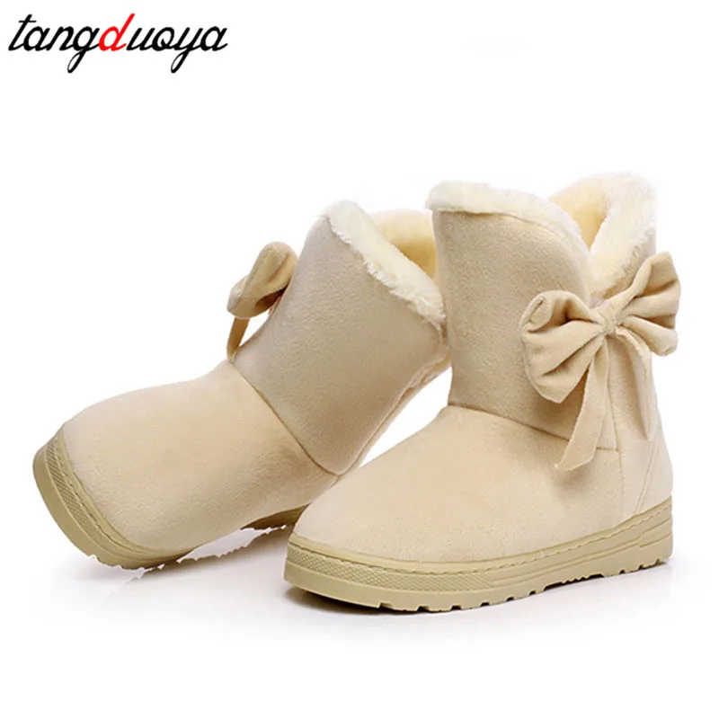 bowtie ladies boots plush fur winter warm bow faux suede non-slip snow women shoes Drop Shipping | Обувь