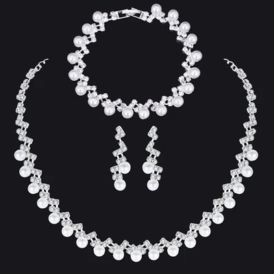 

Mecresh Simulated Pearl Bride Wedding Jewelry Sets Simple Crystal Bridal Necklace Earrings Bracelets Sets For Women TL059+SL077