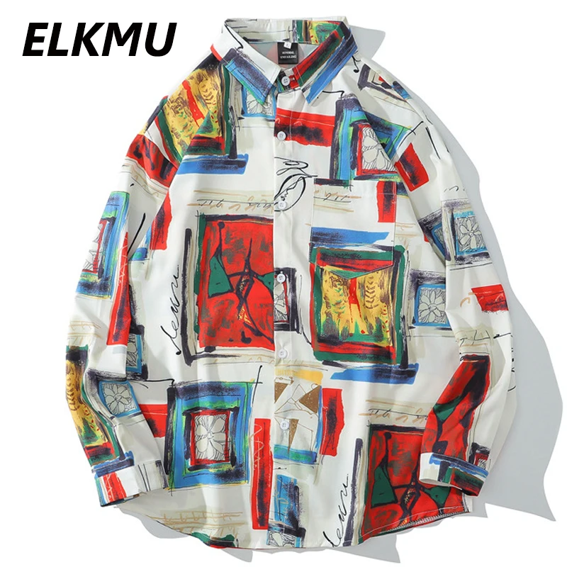 ELKMU картина маслом футболка с граффити в стиле хип хоп Уличная рубашка длинными