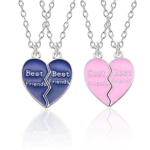 Ожерелье с кулоном в виде сердца, женское, с эмалью, розово-голубое, 2021, ожерелье лучшие друзья