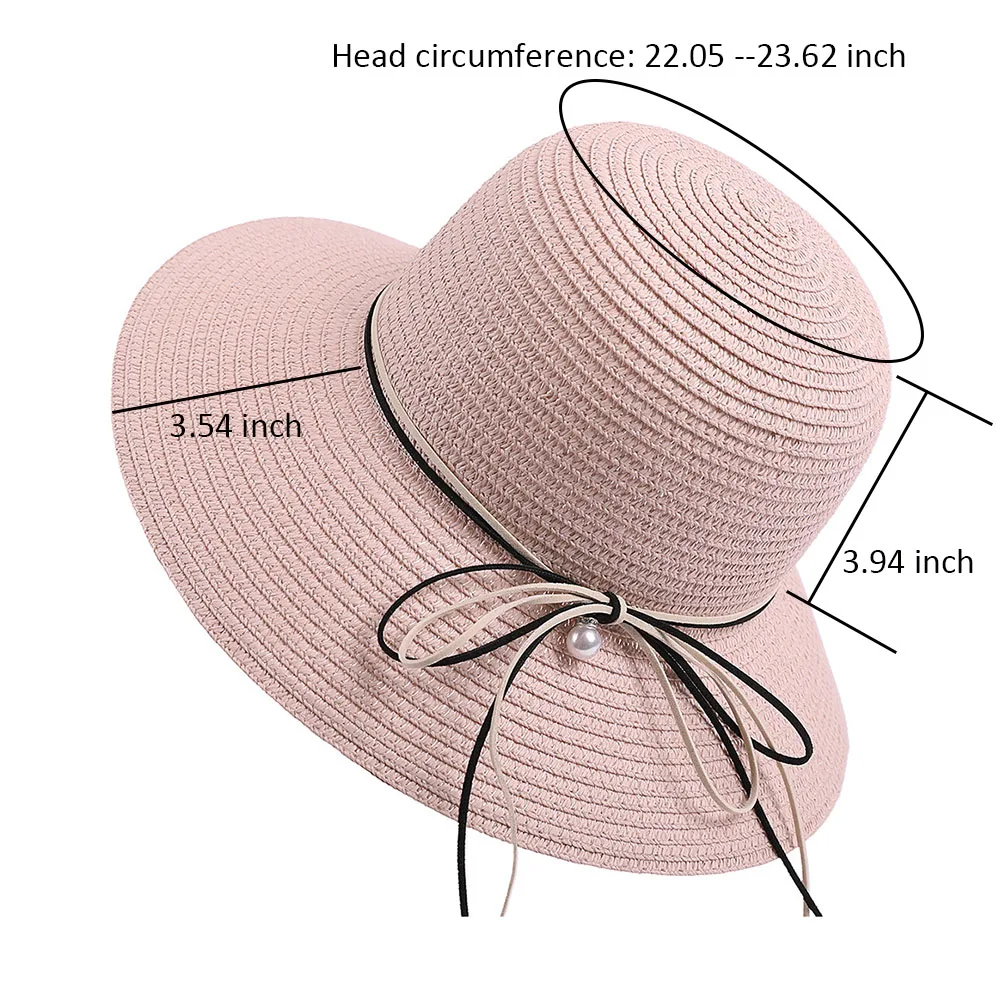 

Spring Summer Straw Hat Foldable Sunblock Pearl Line Decoration Fisherman Hat Outdoor Sports Beach Straw Hat