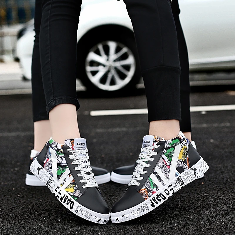 

2019 Plus Size 34-45 Men Lover Canvas Espadrilles Sneakers Shoes Snickers Lady Casual Creepers Graffiti Vulcanized Flats